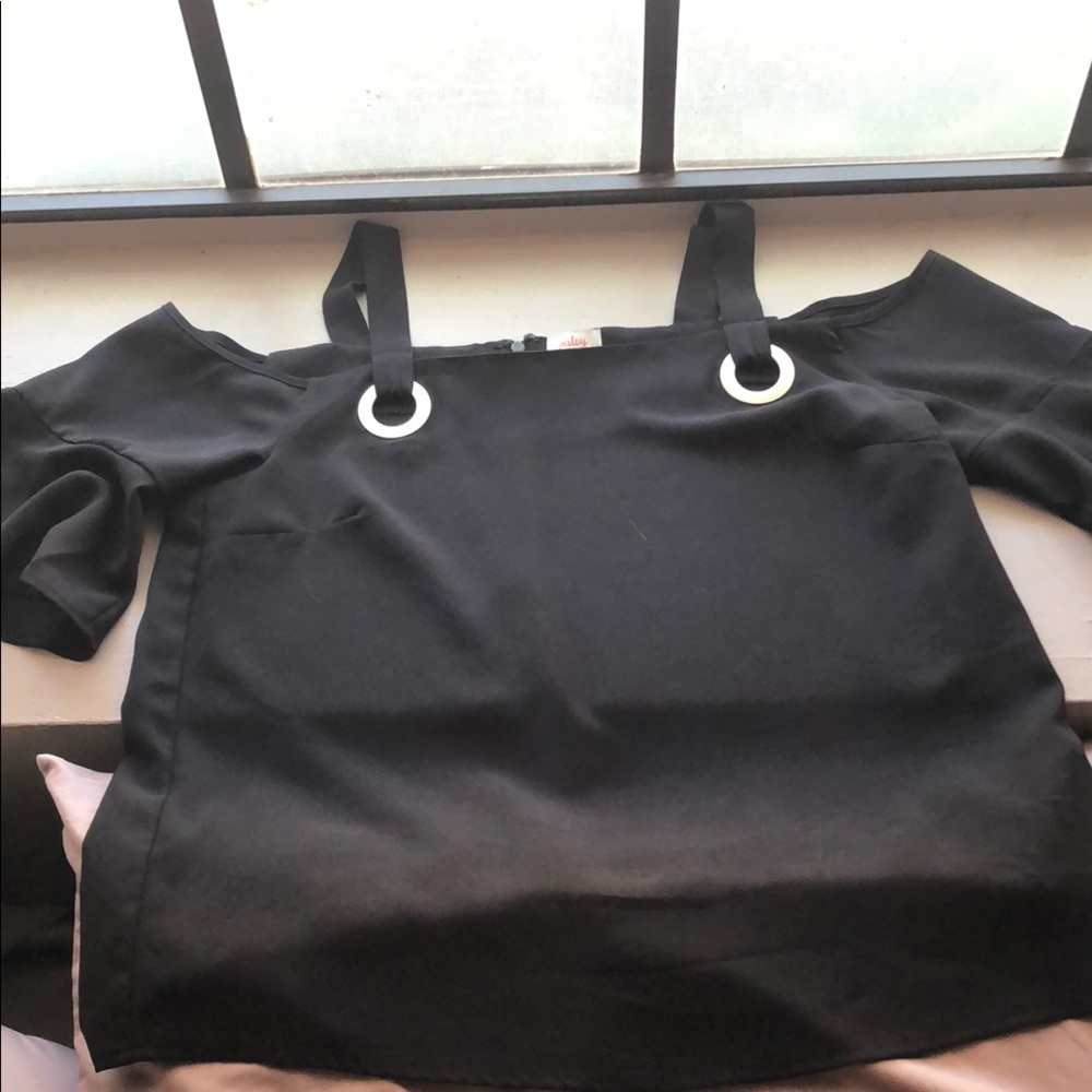 Black Off-Shoulder Top with Strap Details